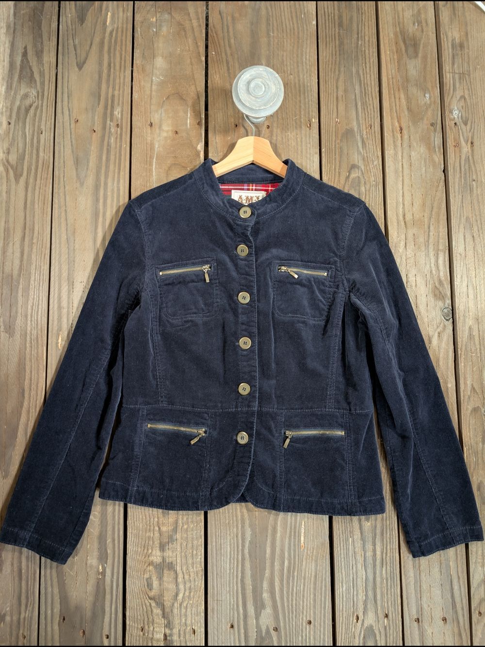 Ami Navy Cotton Corduroy Button-Front Blazer L